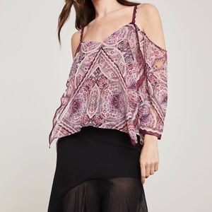 BcbgMaxazria Cold Shoulder Paisley Top Size S